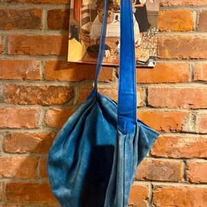 Vintage Bottega Veneta Teal Suede Shoulder / Hobo Bag — Made in Italy